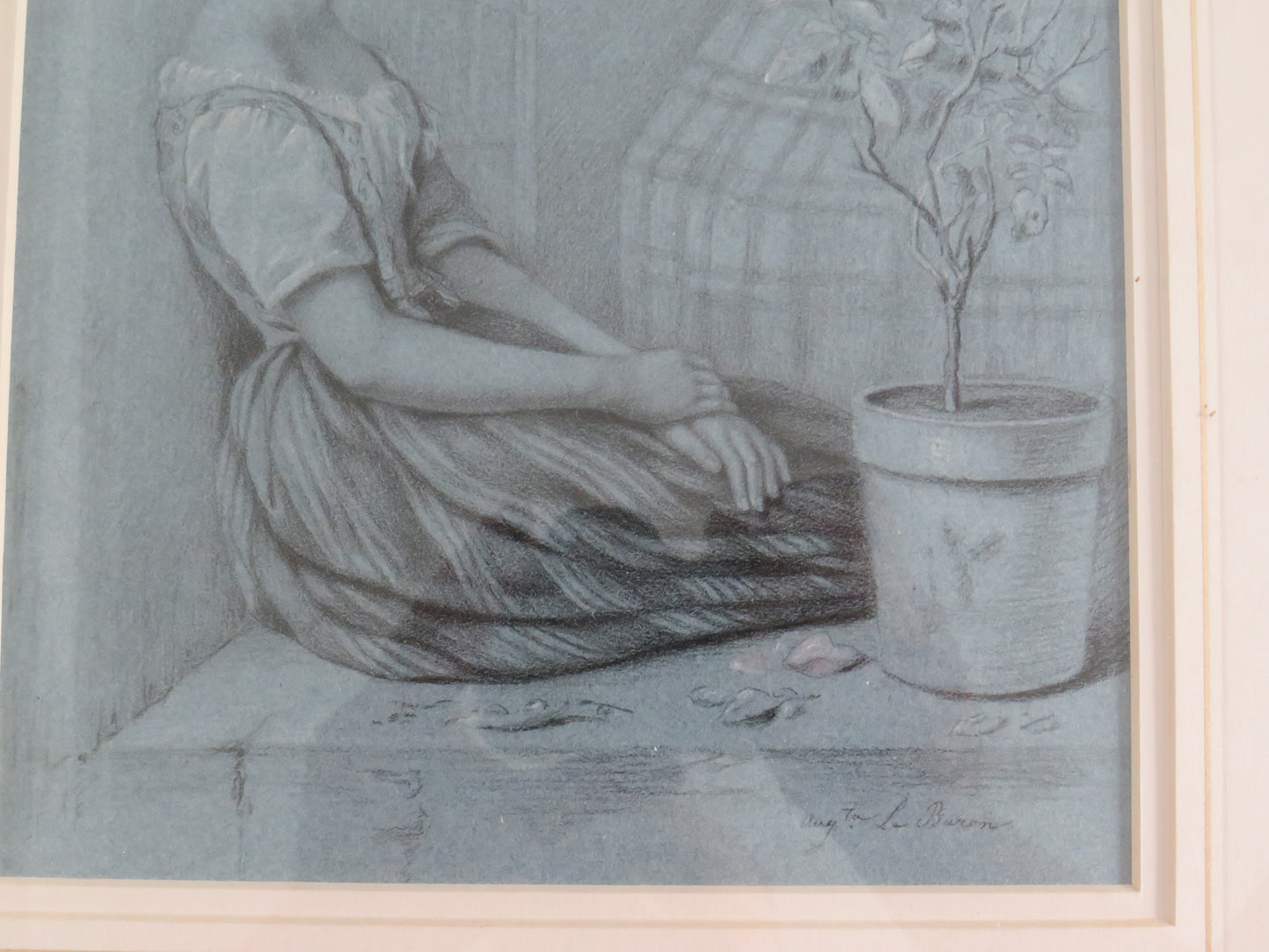 Antique Charcoal Drawing of Woman By Augusta Lebarib-Desves (French 1806-1894)