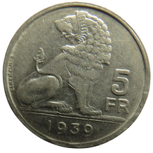 Load image into Gallery viewer, 1939 Belgium 5 Francs Coin
