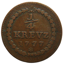 Load image into Gallery viewer, 1777 Electors of the Palatinate (Palatinate, German States) 1/4 Kreuzer Coin
