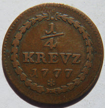 Load image into Gallery viewer, 1777 Electors of the Palatinate (Palatinate, German States) 1/4 Kreuzer Coin
