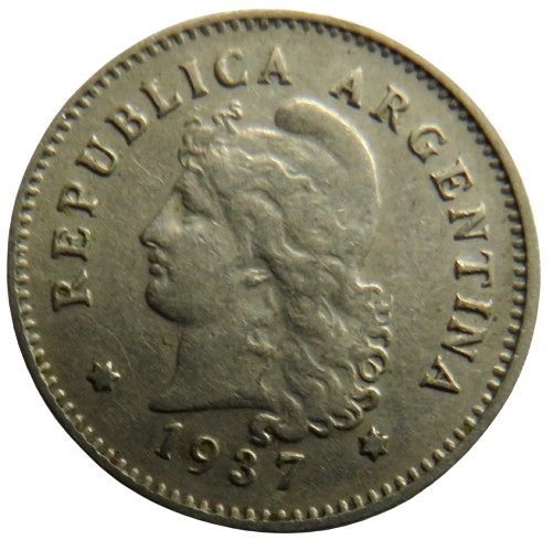 1937 Argentina 10 Centavos Coin