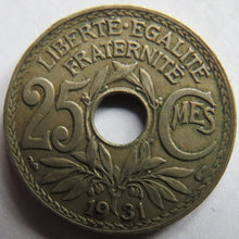 Load image into Gallery viewer, 1931 France 25 Centimes Coin
