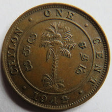 Load image into Gallery viewer, 1942 King George VI Ceylon One Cent Coin
