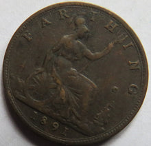 Load image into Gallery viewer, 1891 Queen Victoria Farthing Coin - Great Britain
