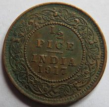 Load image into Gallery viewer, 1917 King George V India 1/2 Pice Coin
