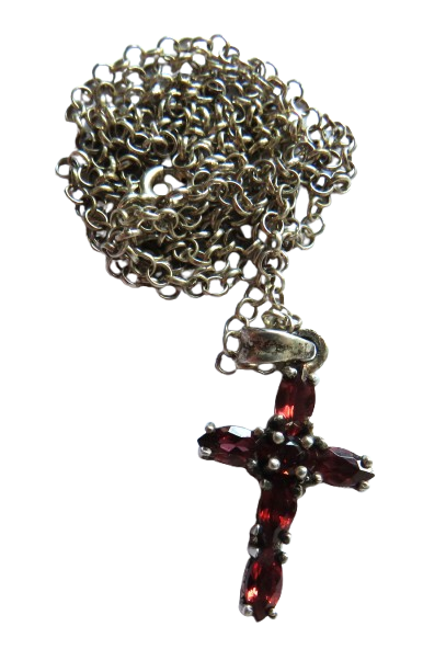 Ladies Sterling Silver Necklace & Pendant With Red Stones