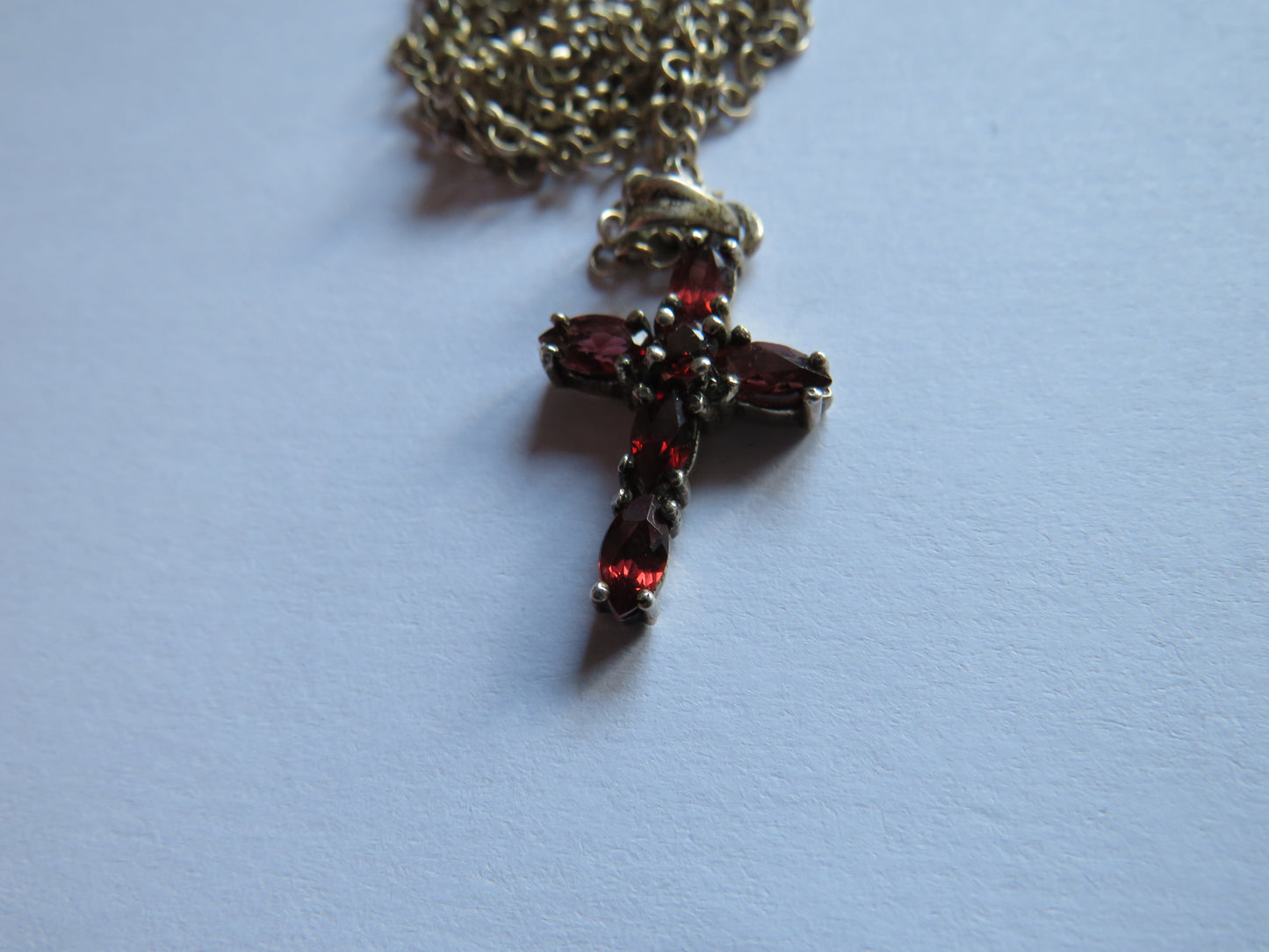 Ladies Sterling Silver Necklace & Pendant With Red Stones