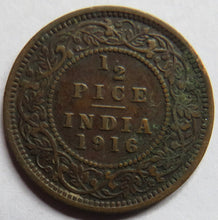 Load image into Gallery viewer, 1916 King George V India 1/2 Pice Coin
