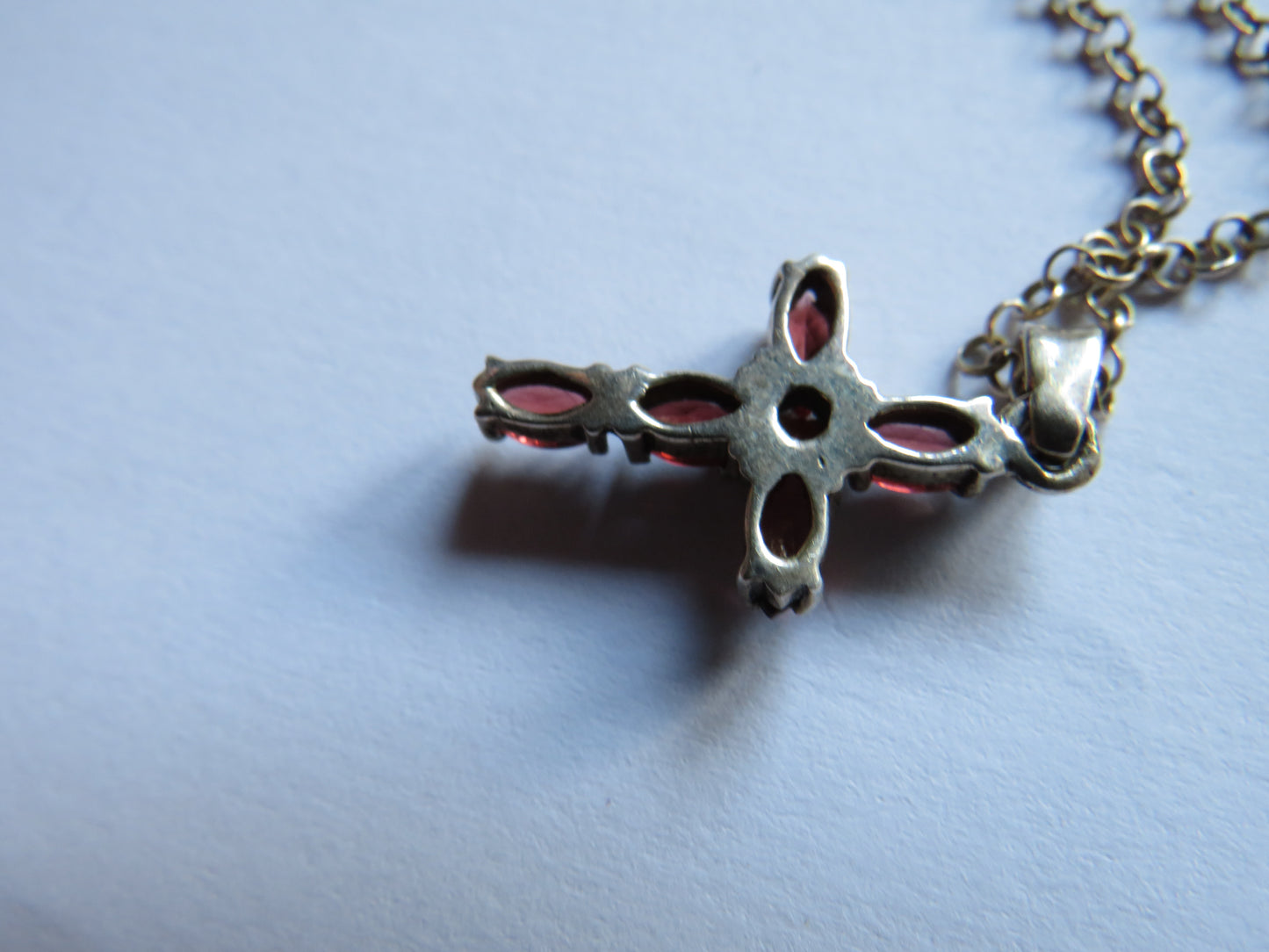 Ladies Sterling Silver Necklace & Pendant With Red Stones