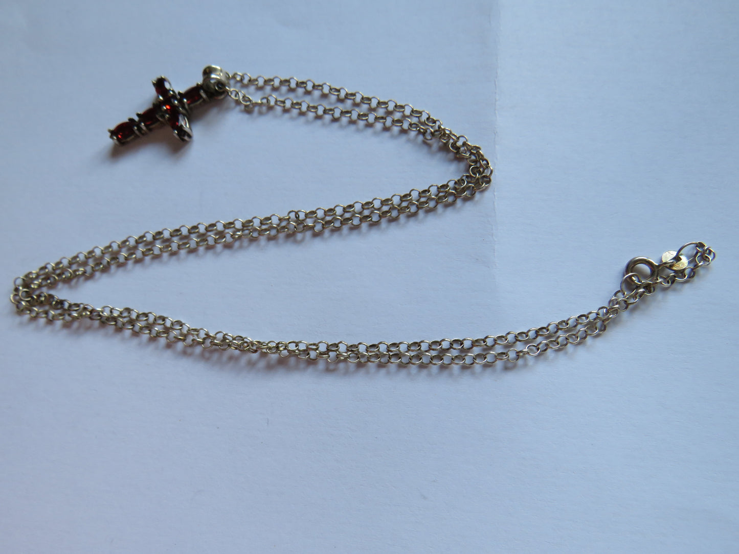 Ladies Sterling Silver Necklace & Pendant With Red Stones