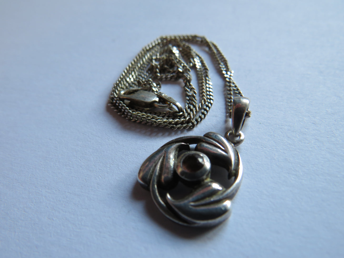 Ladies Sterling Silver Necklace & Pendant With Red Stone