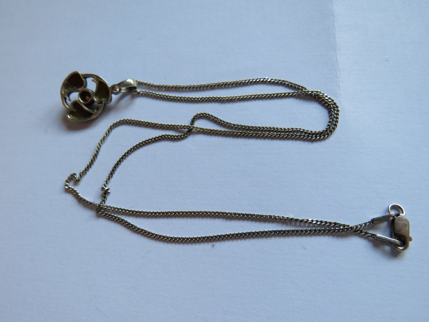 Ladies Sterling Silver Necklace & Pendant With Red Stone
