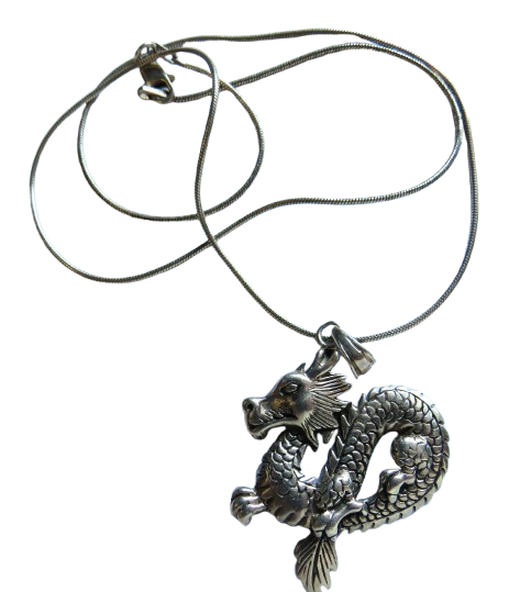 Sterling Silver Necklace With Chinese Dragon Pendant