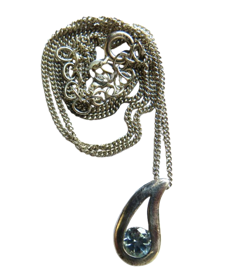 Stylish Ladies Sterling Silver Necklace & Pendant With Aquamarine