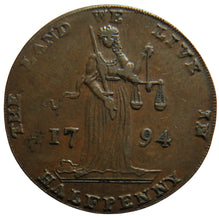 Load image into Gallery viewer, 1794 Halfpenny Token &quot;Payable In Dublin or Harolds Cross Button&quot;
