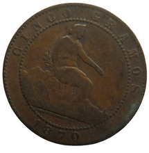 Load image into Gallery viewer, 1870 Spain 5 Centimos Coin
