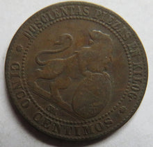 Load image into Gallery viewer, 1870 Spain 5 Centimos Coin
