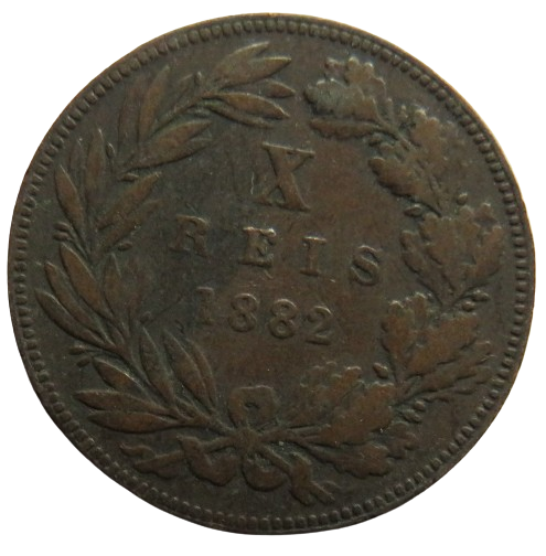 1882 Portugal 10 Reis Coin