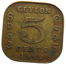 Load image into Gallery viewer, 1942 King George VI Ceylon 5 Cents Coin
