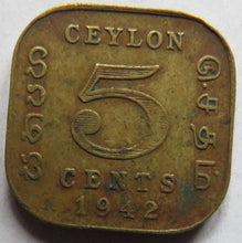 Load image into Gallery viewer, 1942 King George VI Ceylon 5 Cents Coin
