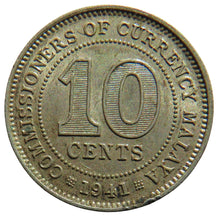 Load image into Gallery viewer, 1941 Commissioners of Currency Malaya Silver 10 Cents Coin
