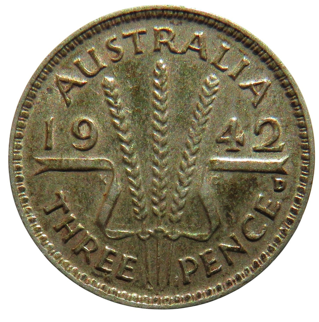 1942 King George VI Australia Silver Threepence Coin