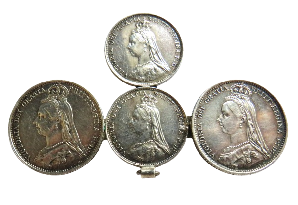 Antique Sterling Silver Brooch Made From 1887 Victorian Coins