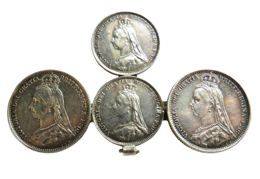 Antique Sterling Silver Brooch Made From 1887 Victorian Coins
