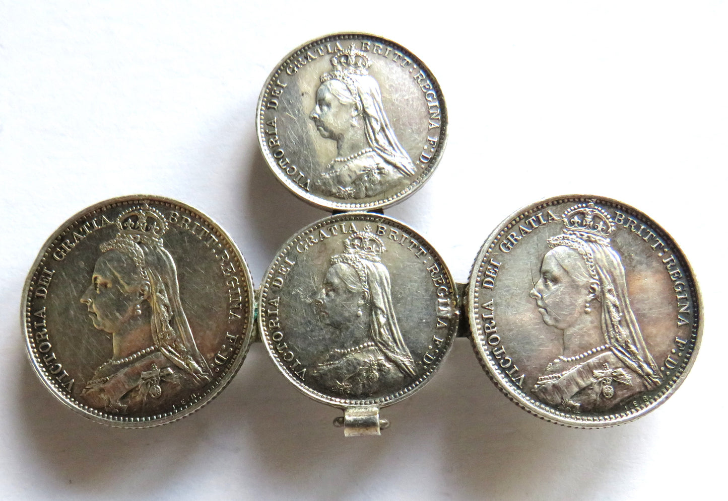 Antique Sterling Silver Brooch Made From 1887 Victorian Coins