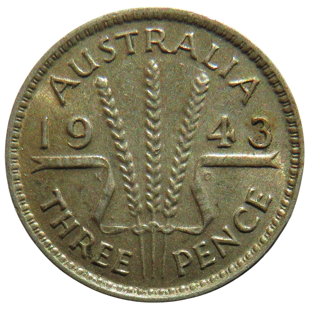 1943 King George VI Australia Silver Threepence Coin