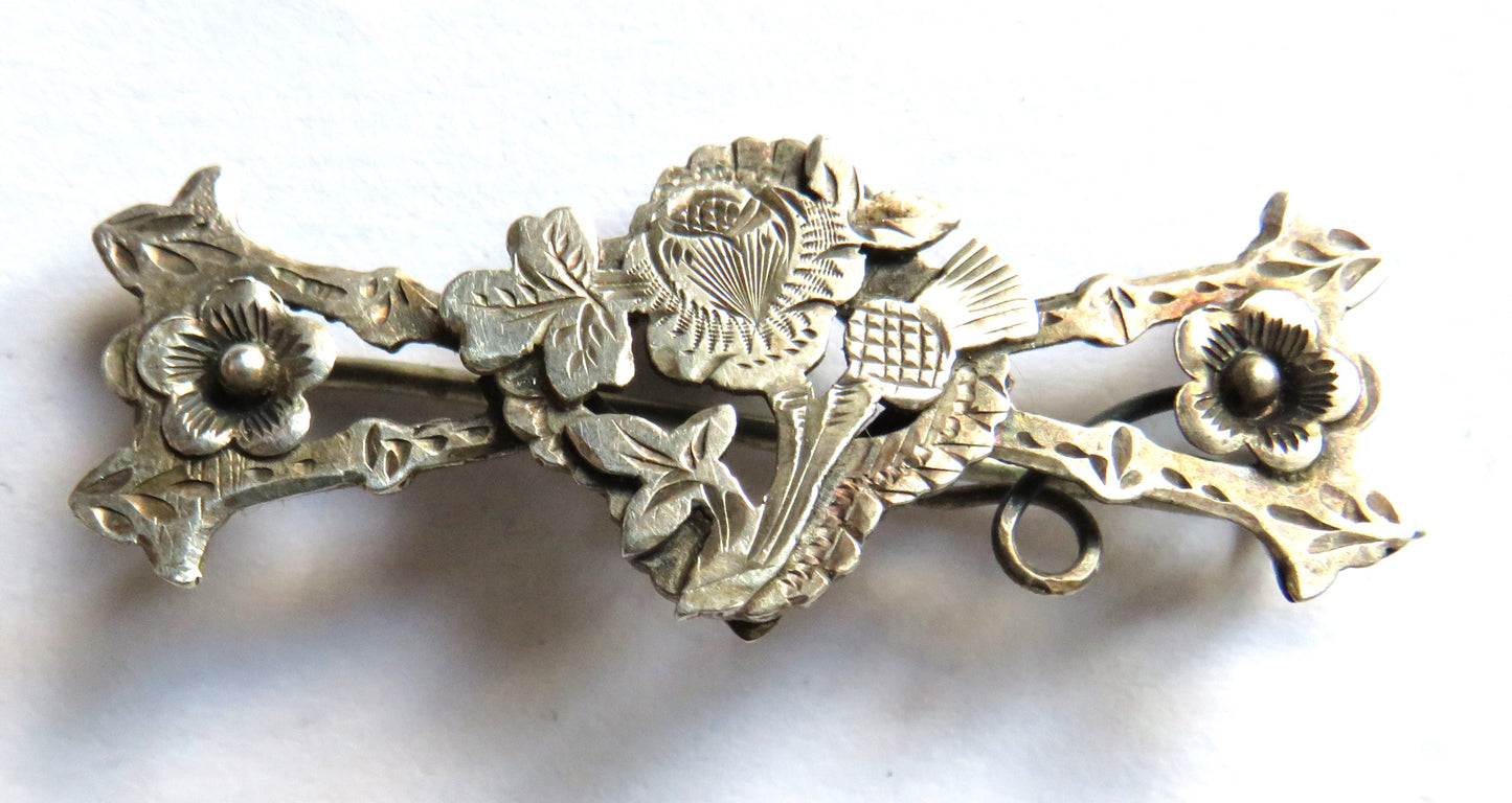 Antique Victorian Scottish Silver Floral / Thistle Brooch