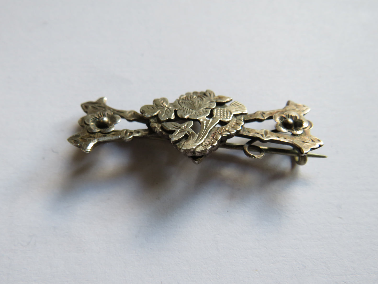Antique Victorian Scottish Silver Floral / Thistle Brooch