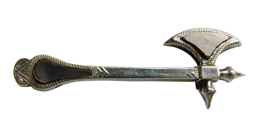 Antique Victorian Scottish Silver & Agate Axe Brooch