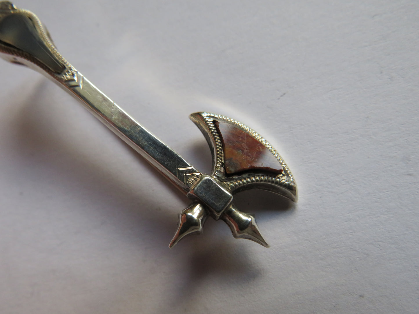 Antique Victorian Scottish Silver & Agate Axe Brooch