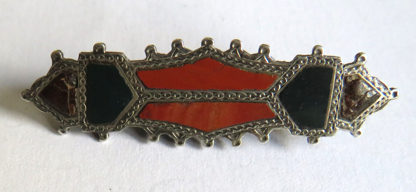 Antique Victorian Scottish Silver & Agate Brooch