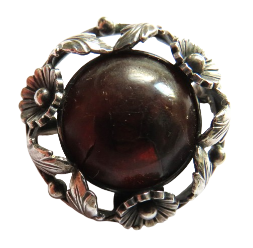 Vintage Sterling Silver & Amber Danish Brooch By Niels Erik