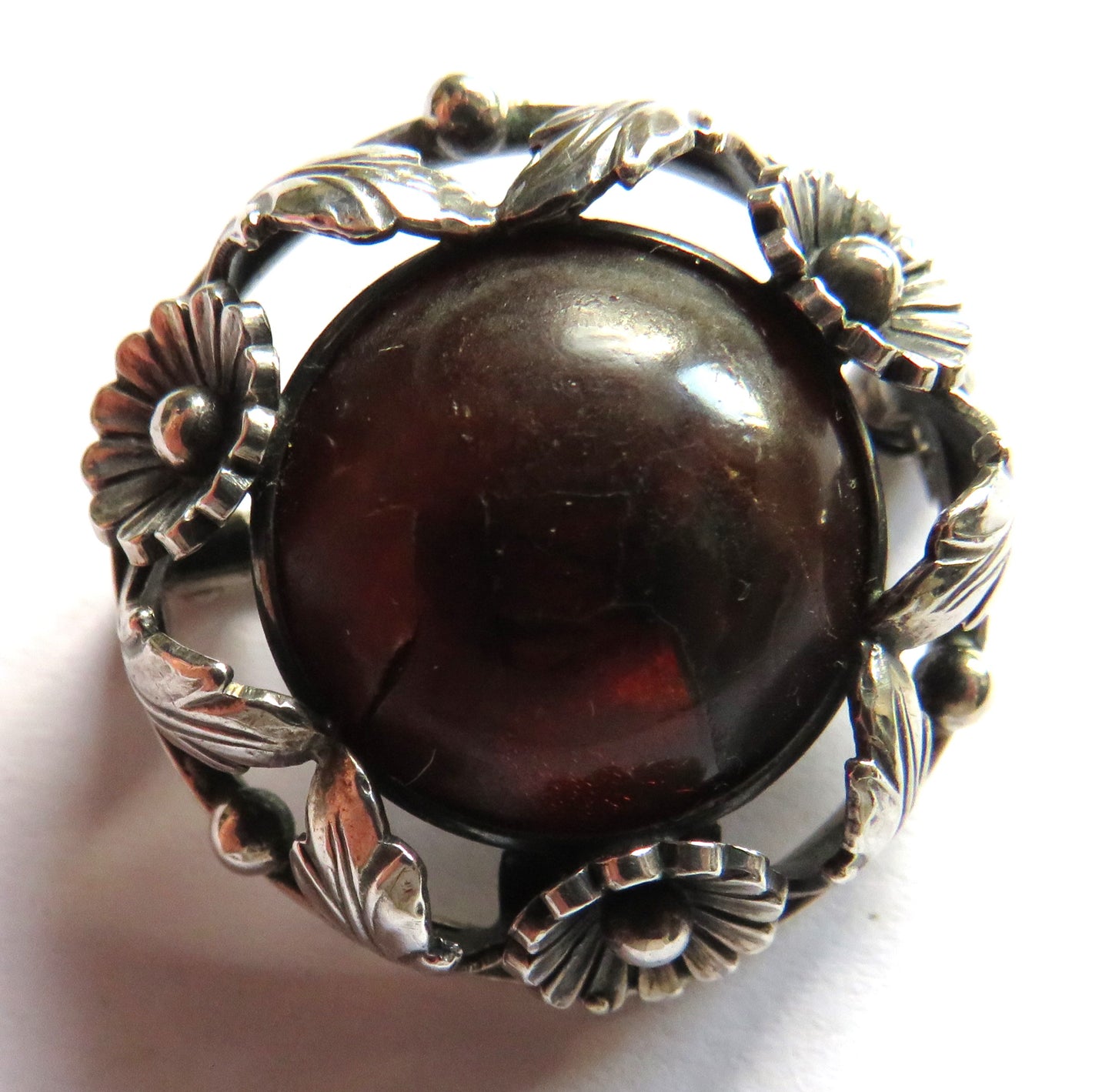 Vintage Sterling Silver & Amber Danish Brooch By Niels Erik