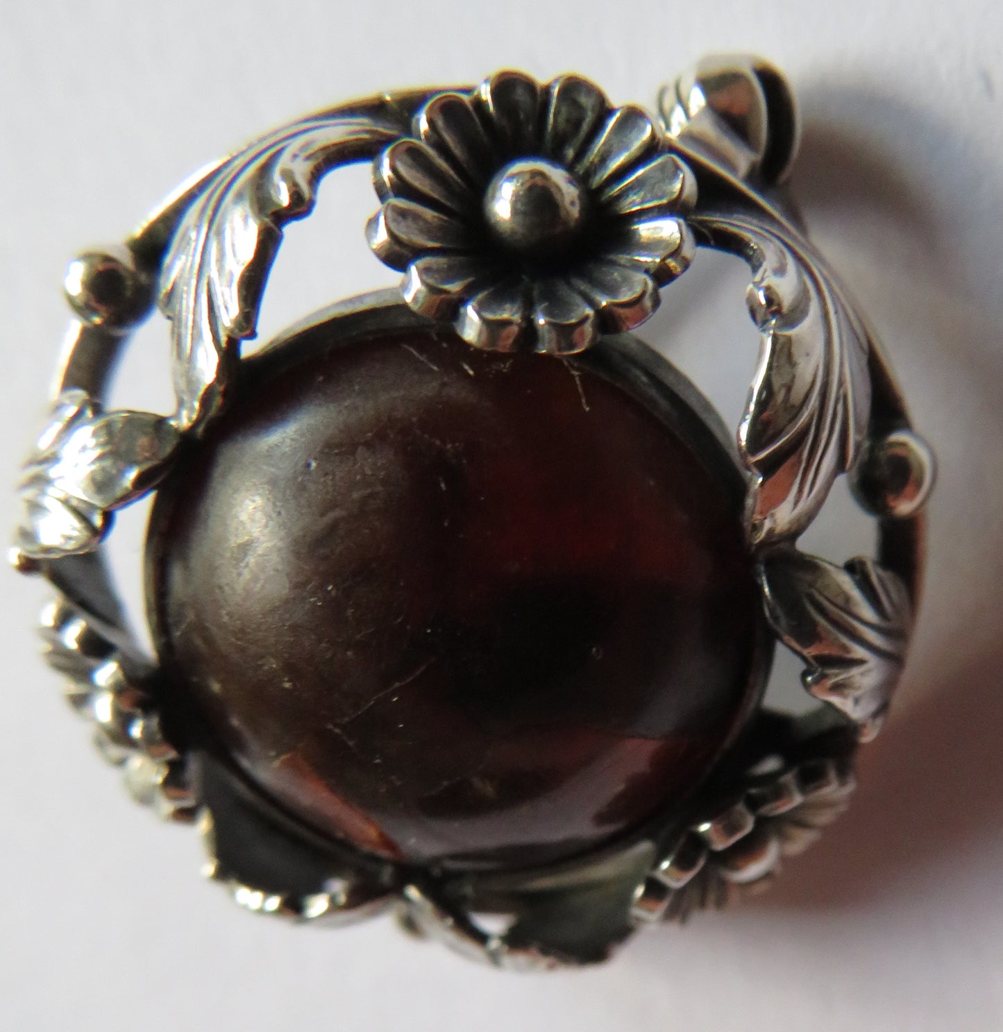 Vintage Sterling Silver & Amber Danish Brooch By Niels Erik