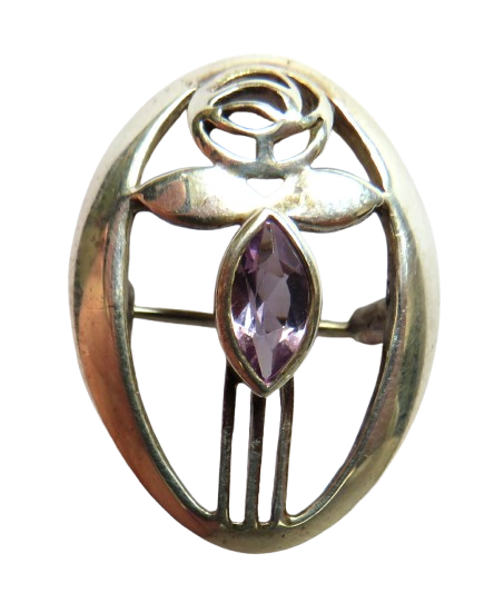 Sterling Silver & Purple Stone Ladies Brooch By Kit Heath In The Mackintosh Style