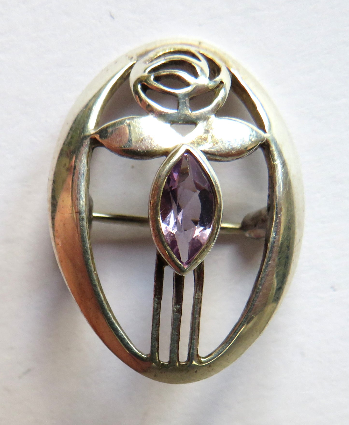 Sterling Silver & Purple Stone Ladies Brooch By Kit Heath In The Mackintosh Style