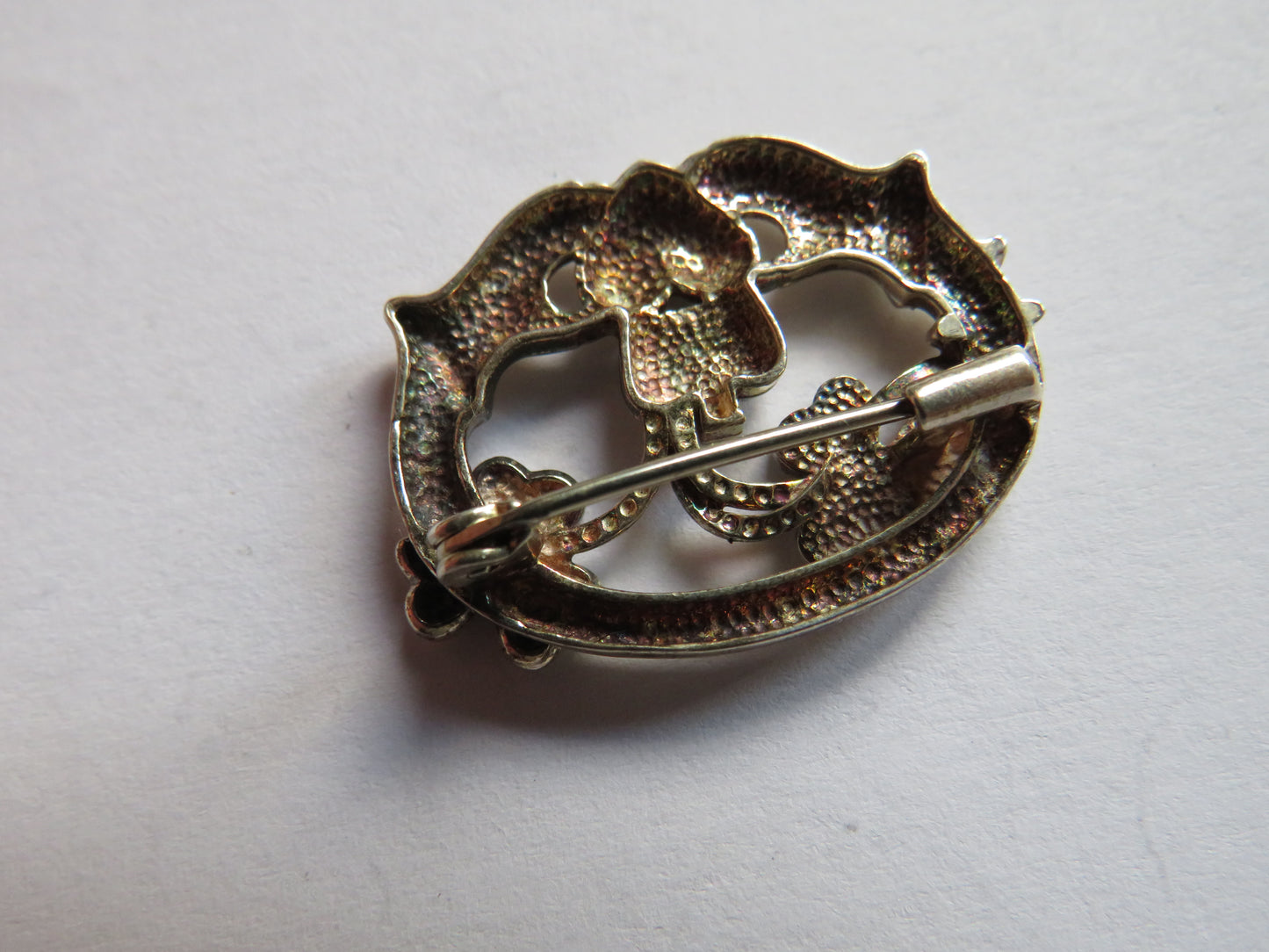 Irish Claddagh / Clovers Silver Ladies Brooch