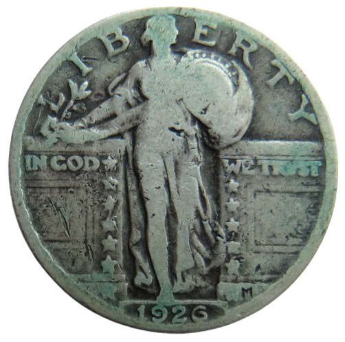 1926 USA Standing Liberty Silver $1/4 Quarter Dollar Coin