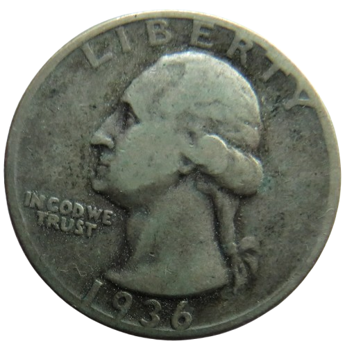 1936 USA Silver Washington $1/4 Quarter Dollar Coin