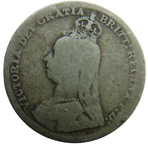 1890 Queen Victoria Jubilee Head Silver Threepence Coin - Great Britain