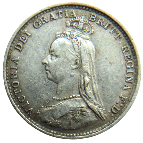 1887 Queen Victoria Jubilee Head Silver Threepence Coin - Great Britain