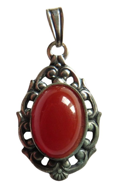 Vintage .835 Silver & Carnelian Stone Continental Pendant