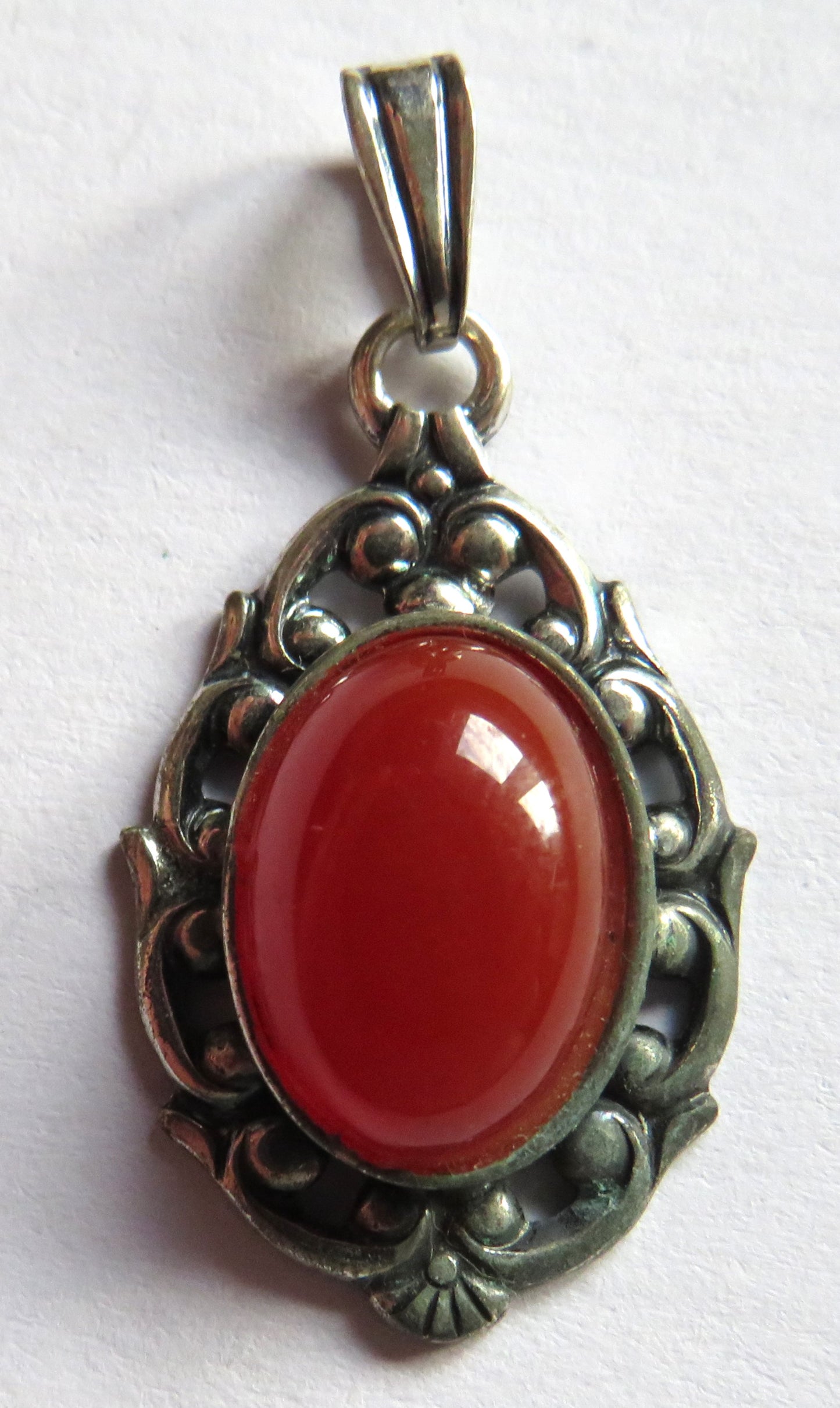 Vintage .835 Silver & Carnelian Stone Continental Pendant