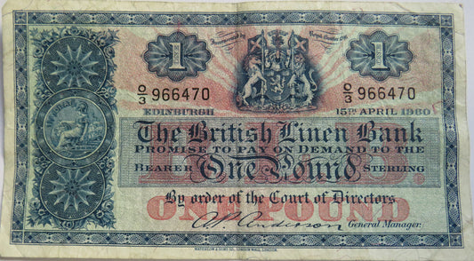1960 The British Linen Bank £1 One Pound Banknote O/3