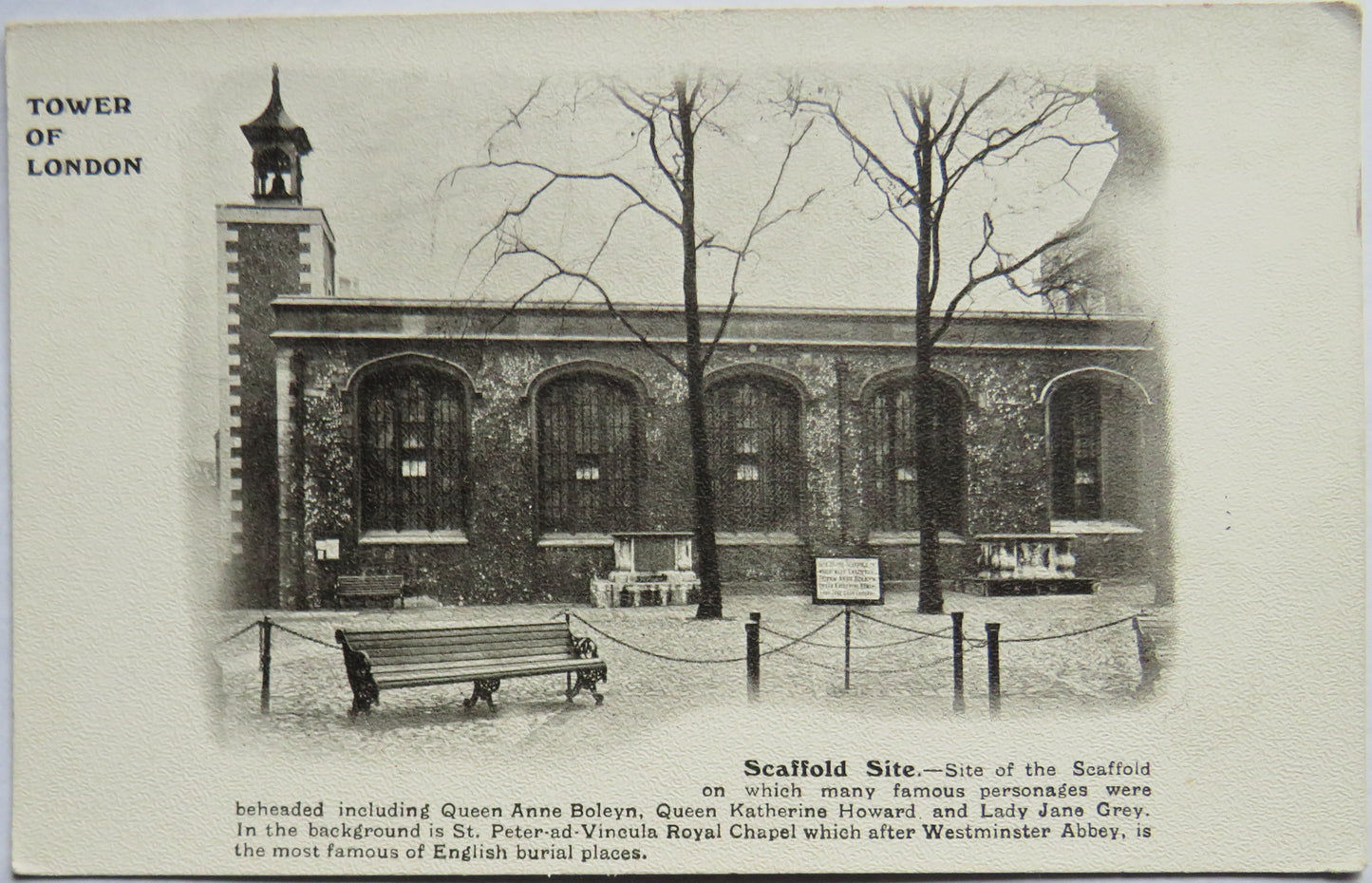 Vintage Postcard of Tower of London, Scaffold Site