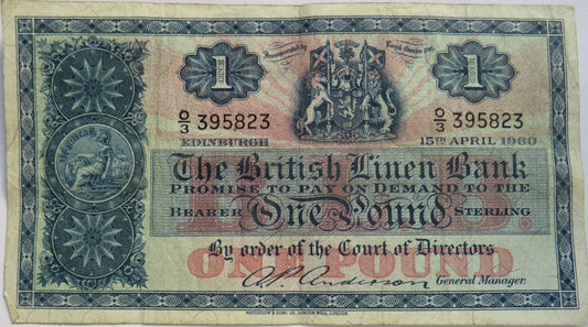 1960 The British Linen Bank £1 One Pound Banknote O/3
